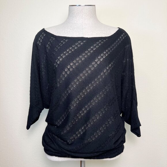 LOVE CULTURE Black Dolman Sleeve Knit Top With Sheer Stripe Detail Size M/L - Picture 2 of 8